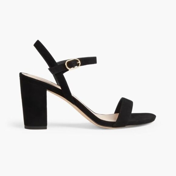 NWT Stuart Weitzman Mid-Heel Black Suede Sandal Size 8 - New in Box